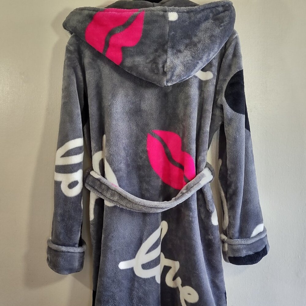 👄 BETSEY JOHNSON Pop Art Love Lips Plush Spa Robe Hooded Indie  XS/Small
